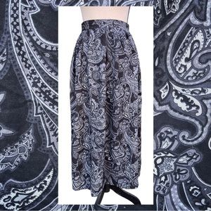 Vintage 80s 90s London Fog Rayon Paisley Midi Skirt Black Grey 14 Classic Print